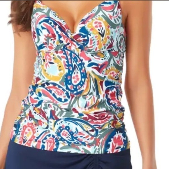 Anne Cole MULTI Watercolor Paisley Twist Underwire Tankini Swim Top - Picture 5 of 9